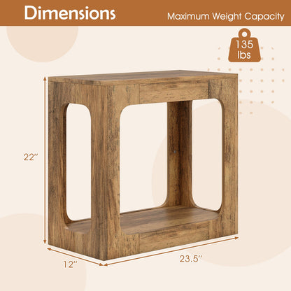 2-Tier End Table with Storage Shelf for Living Room-Oak