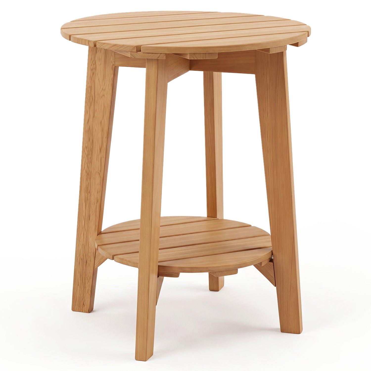 2-Tier Eucalyptus Wood Patio Side Table with Storage Shelf by DirectDeals, round slatted top on Tampa Home & Garden Store