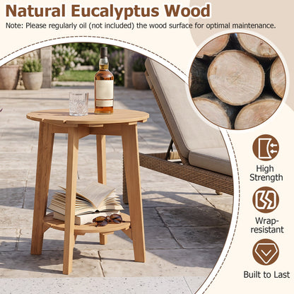 2-Tier eucalyptus wood patio side table with storage shelf in natural finish DirectDeals on Tampa Home & Garden Store
