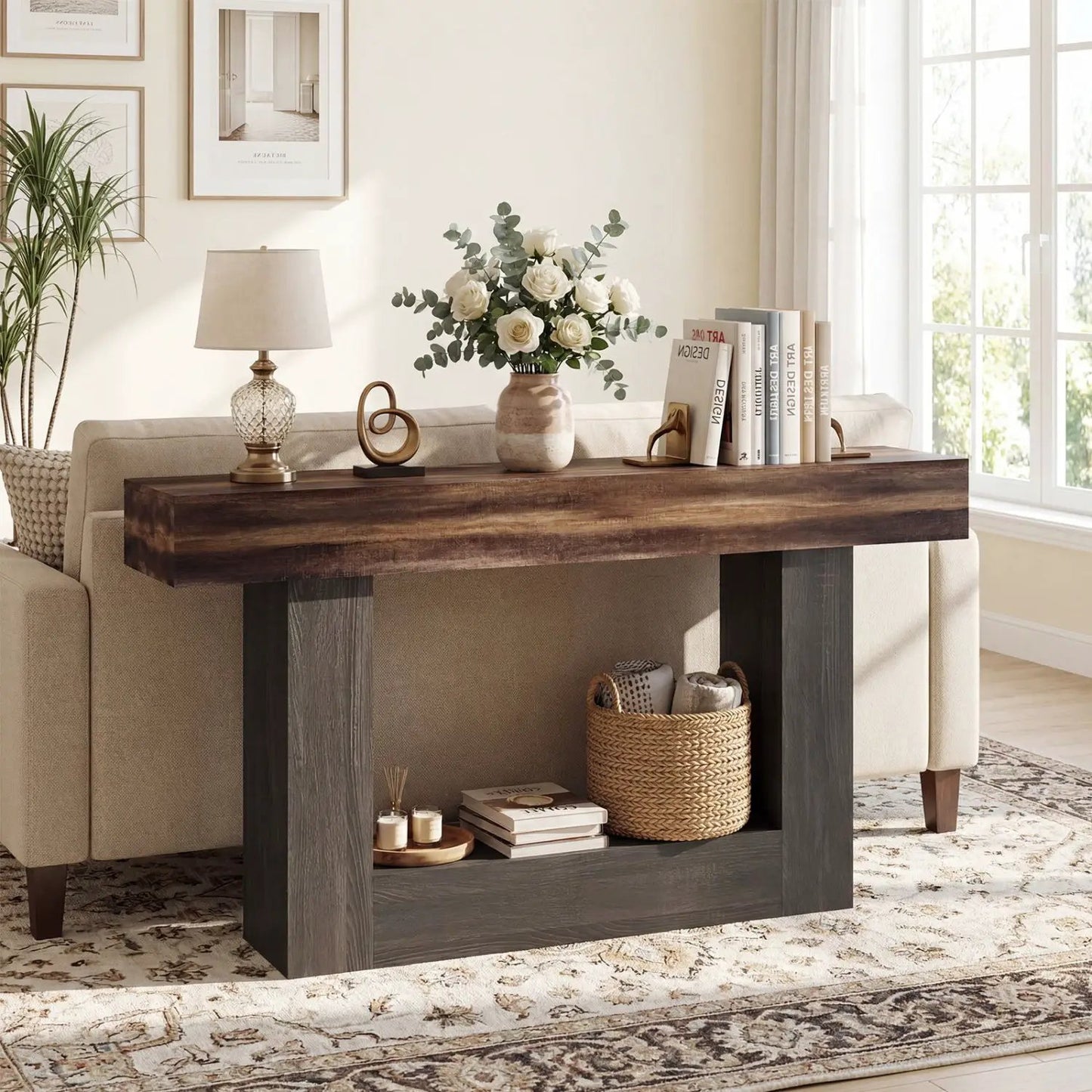 Farmhouse Console Table 2-Tier Storage Shelf
