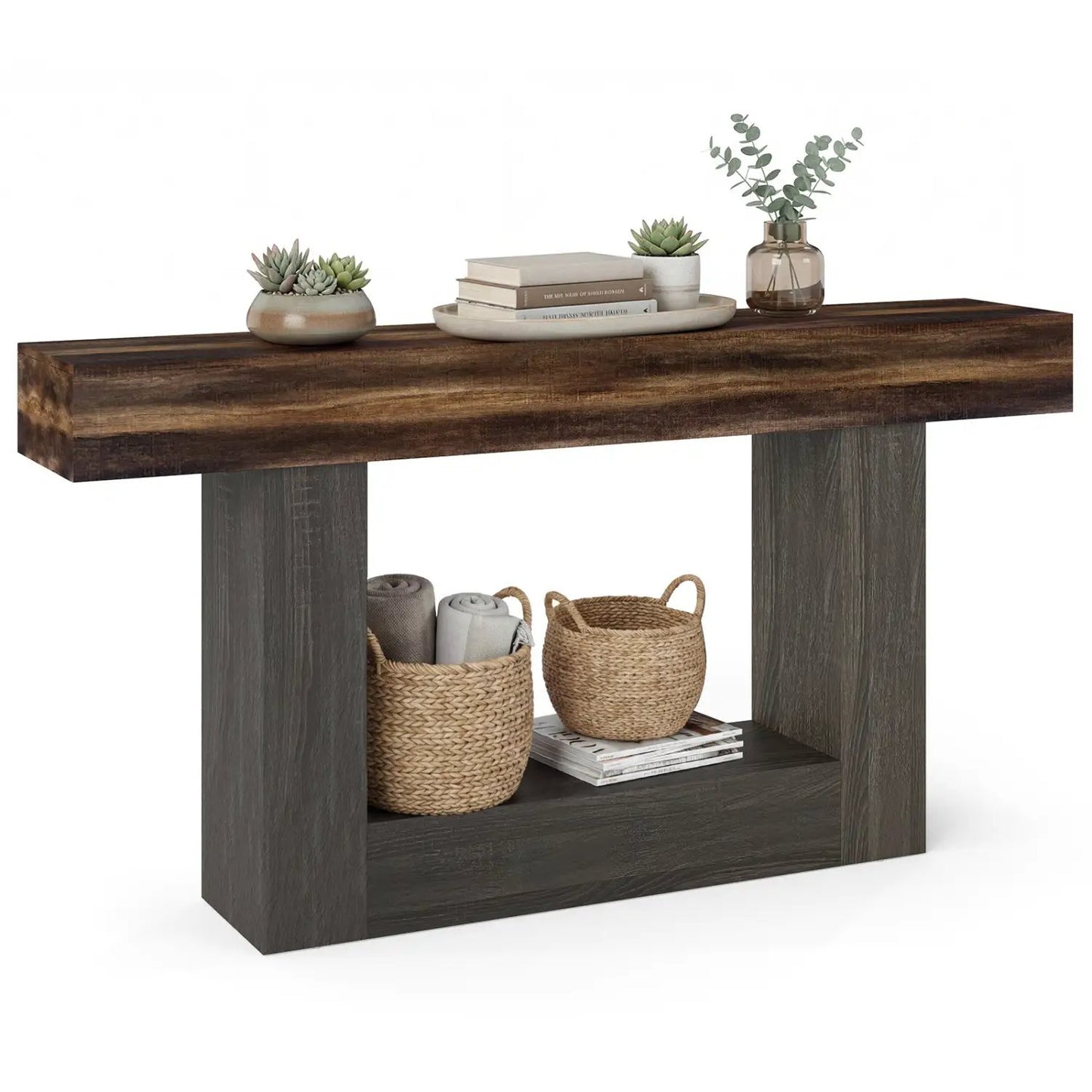 Farmhouse Console Table 2-Tier Storage Shelf
