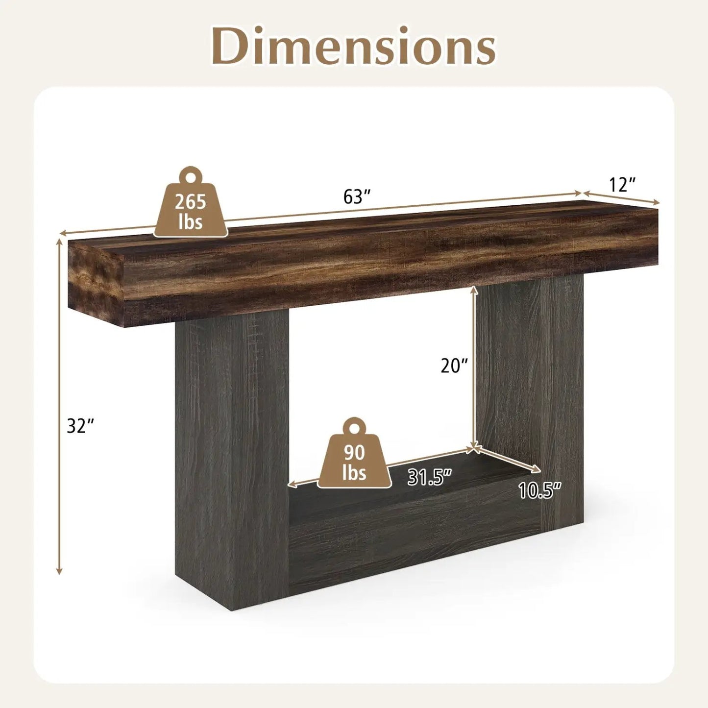 Farmhouse Console Table 2-Tier Storage Shelf