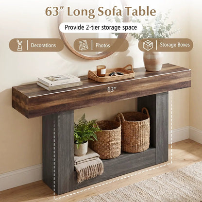 Farmhouse Console Table 2-Tier Storage Shelf