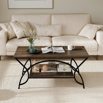 2-Tier Rectangle Coffee Table With Marble Pattern
