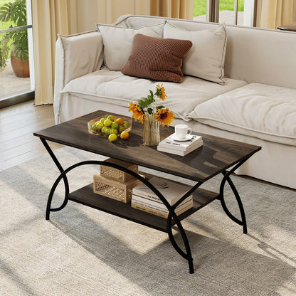 2-Tier Rectangle Coffee Table With Marble Pattern