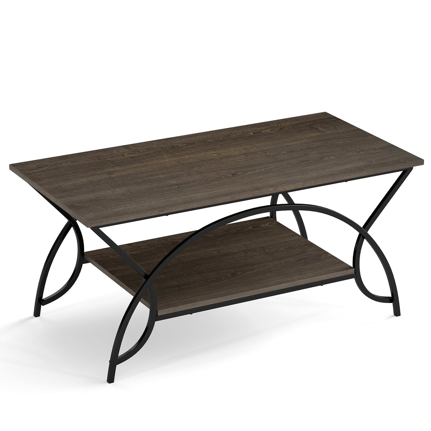 2-Tier Rectangle Coffee Table With Marble Pattern