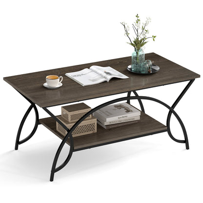 2-Tier Rectangle Coffee Table With Marble Pattern