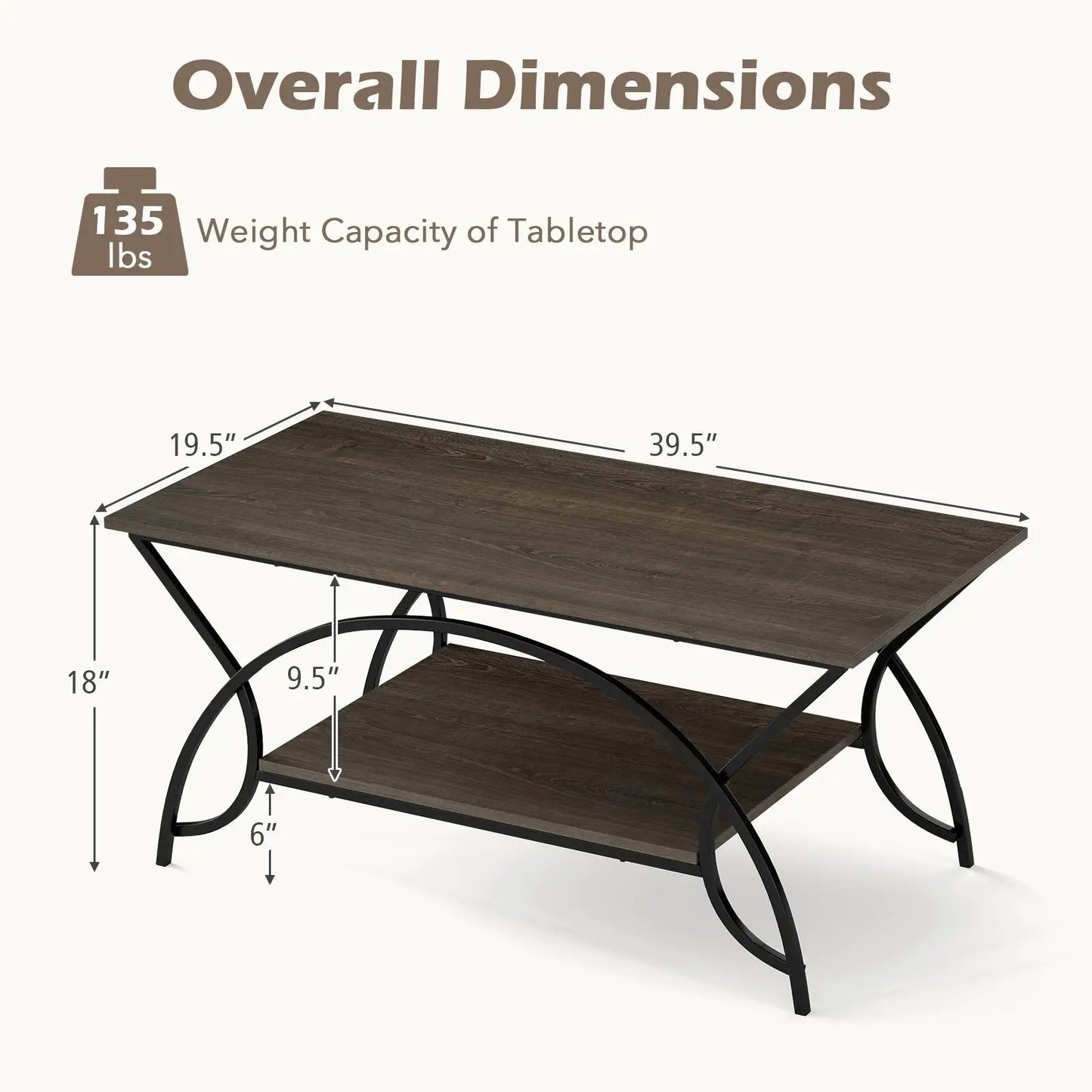 2-Tier Rectangle Coffee Table With Marble Pattern