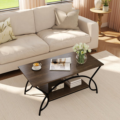 2-Tier Rectangle Coffee Table With Marble Pattern