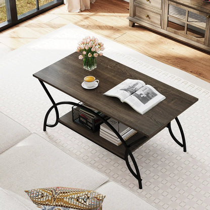 2-Tier Rectangle Coffee Table With Marble Pattern