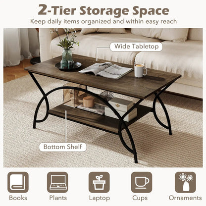 2-Tier Rectangle Coffee Table With Marble Pattern