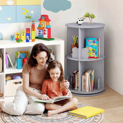 Kids Rotating Bookshelf with Bear Baffles