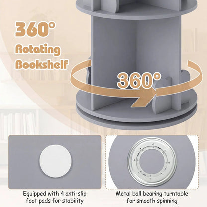 Kids Rotating Bookshelf with Bear Baffles