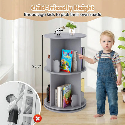 Kids Rotating Bookshelf with Bear Baffles
