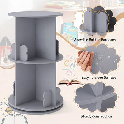 Kids Rotating Bookshelf with Bear Baffles