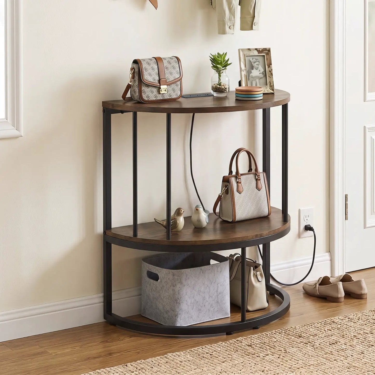 Half Moon Console Table with Power Outlets