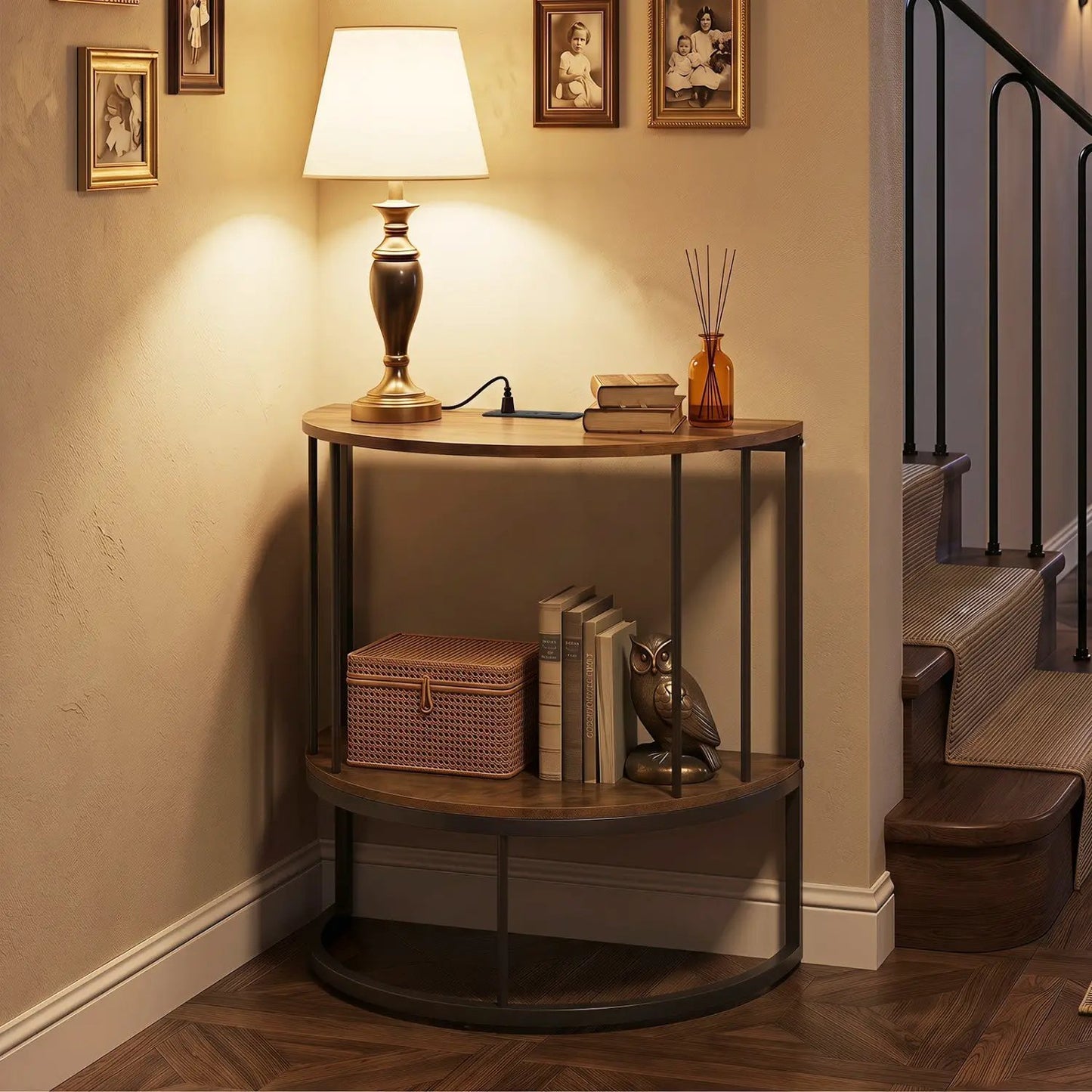 Half Moon Console Table with Power Outlets