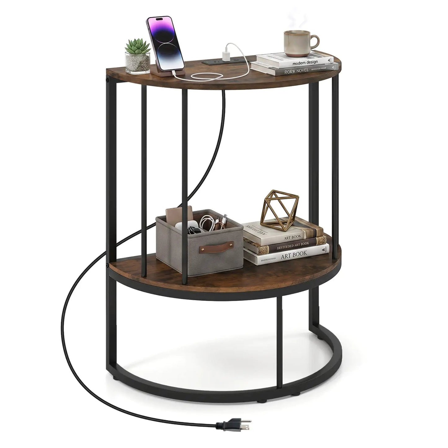Half Moon Console Table with Power Outlets
