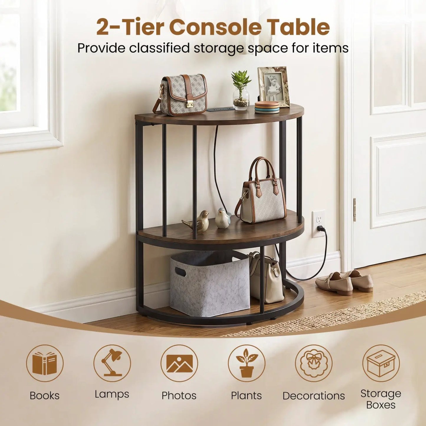 Half Moon Console Table with Power Outlets