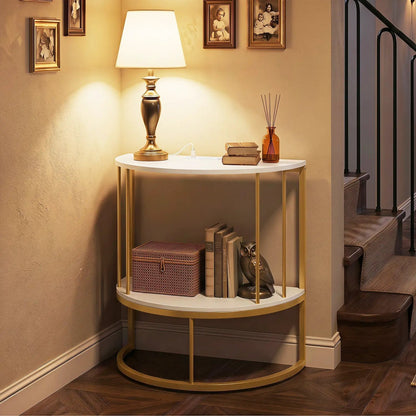 Half Moon Console Table with Power Outlets