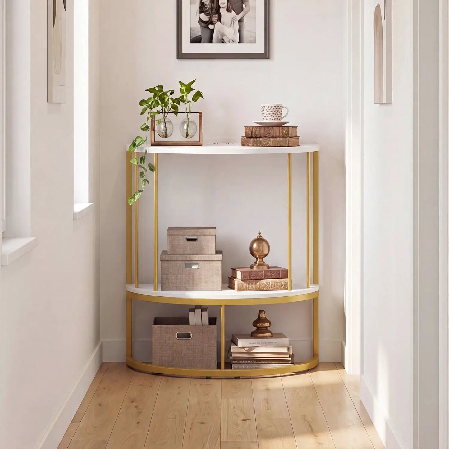 Half Moon Console Table with Power Outlets