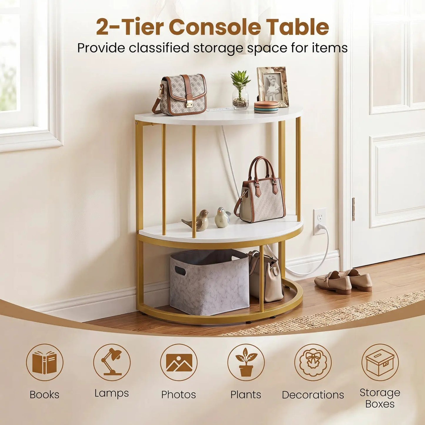 Half Moon Console Table with Power Outlets