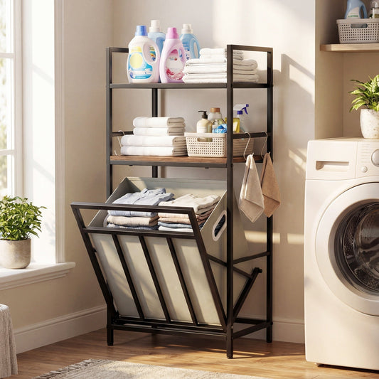 2-Tier Laundry Hamper with Tilt-out Basket-Black - Tampa Home & Garden Store