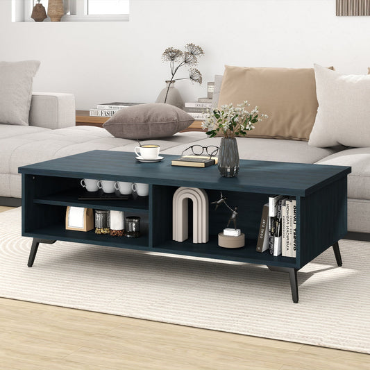 2-Tier Mid Century Modern Coffee Table with Storage Shelves Compartments - Tampa Home & Garden Store