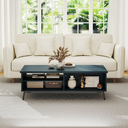 2-Tier Mid Century Modern Coffee Table with Storage Shelves Compartments