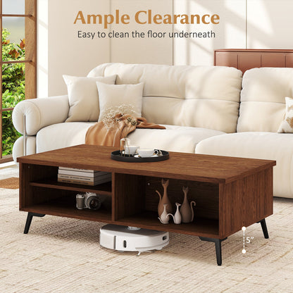 2-Tier Mid Century Modern Coffee Table with Storage Shelves Compartments