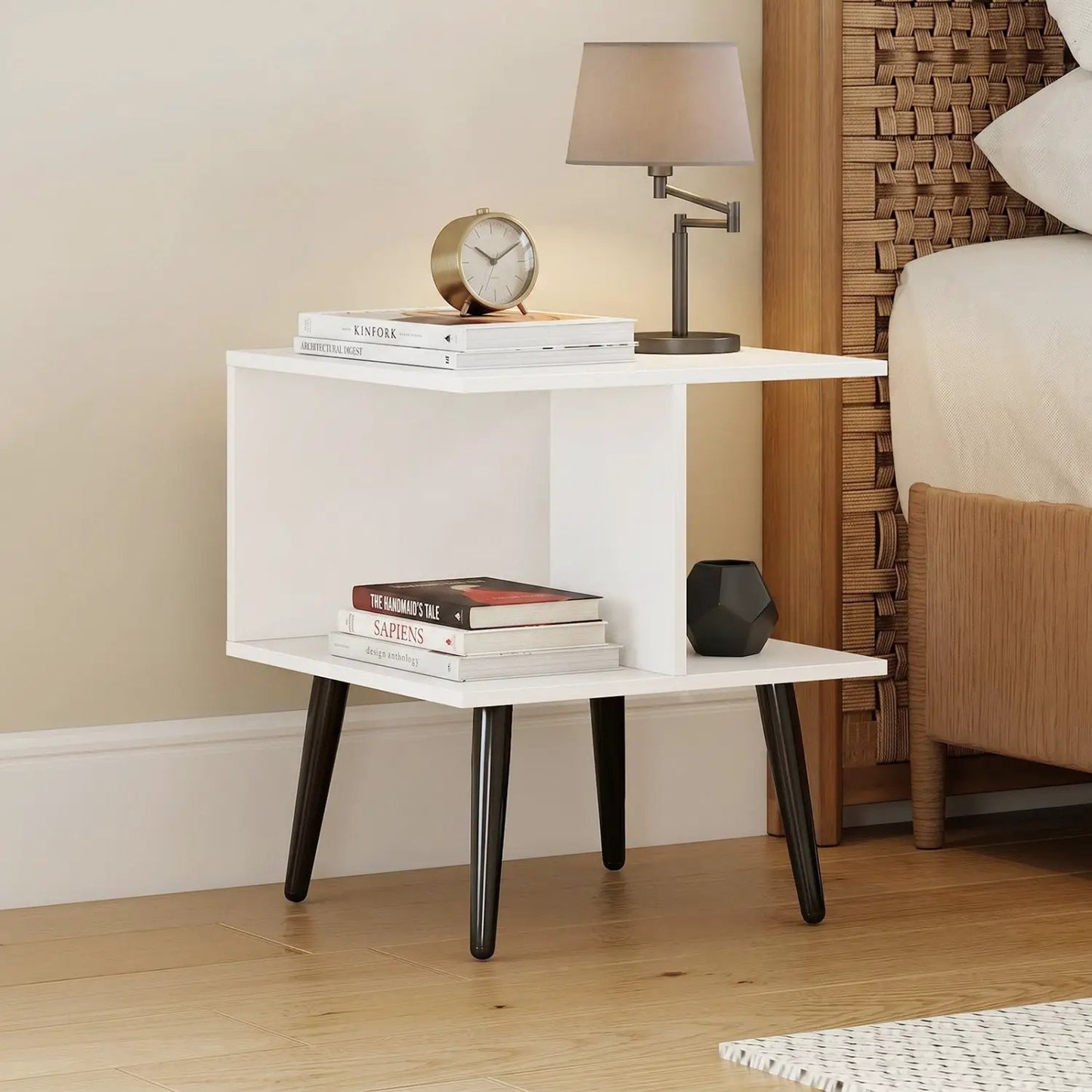 2-Tier End Table Storage Compartments White