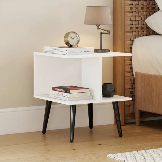 2-Tier White End Table DirectDeals storage clock on top black legs on Tampa Home & Garden Store