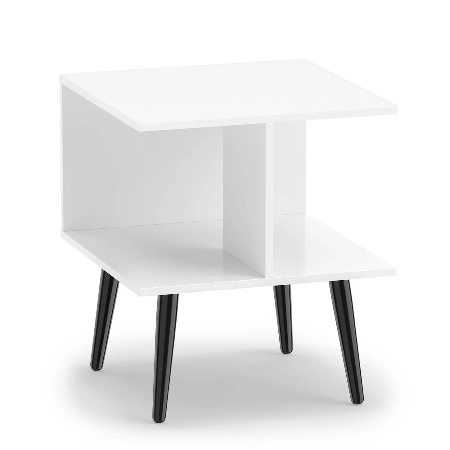 2-Tier End Table Storage Compartments White