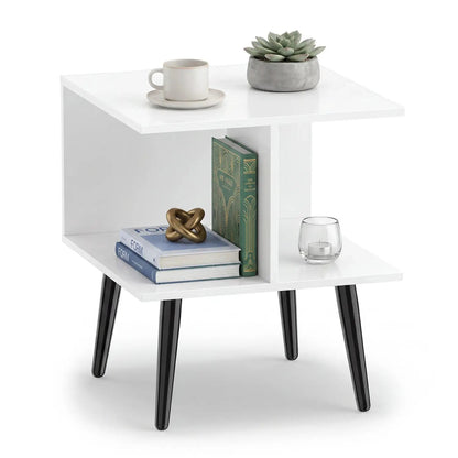 2-Tier End Table Storage Compartments White