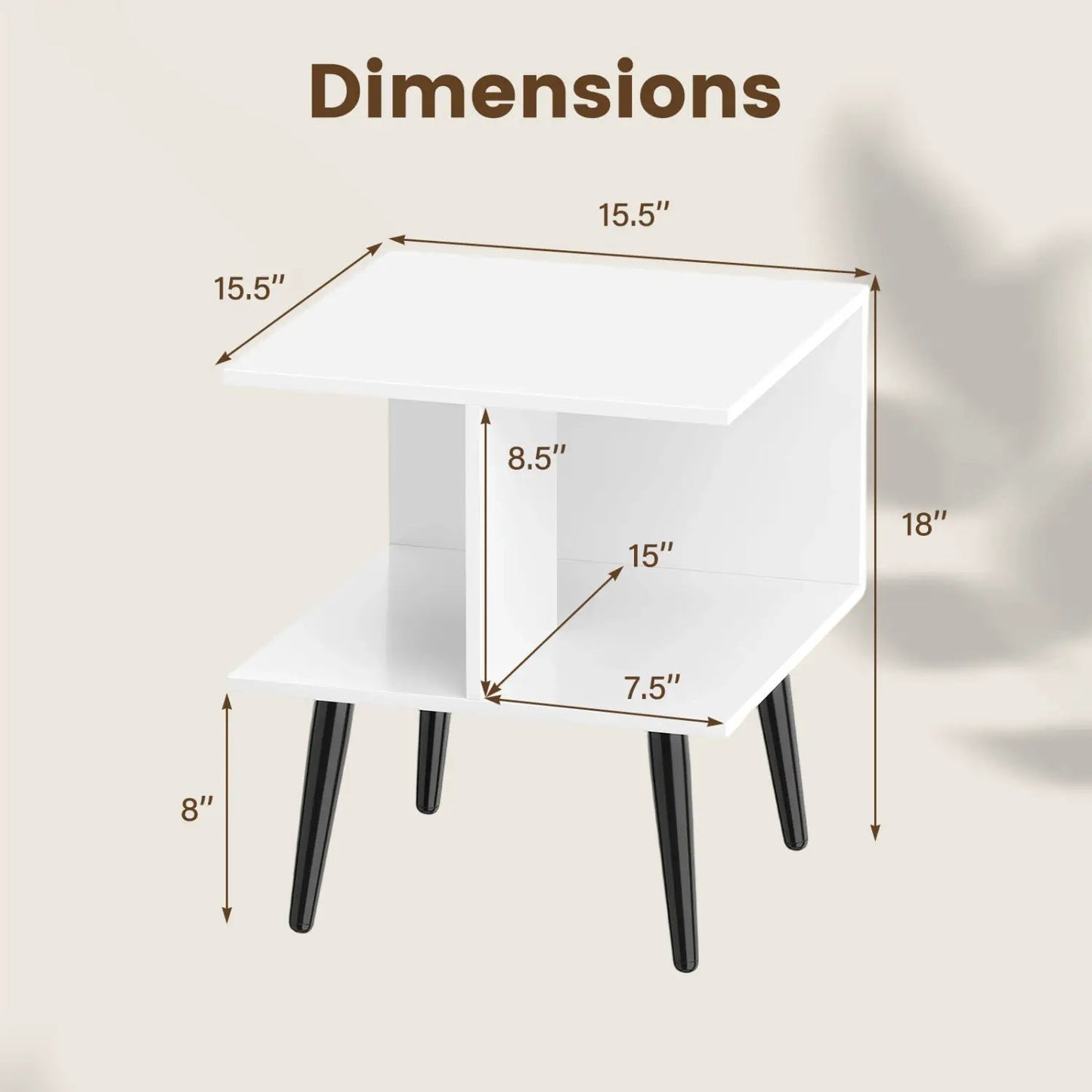 2-Tier End Table Storage Compartments White