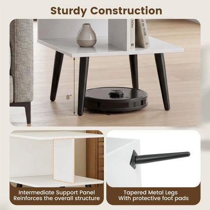 2-Tier End Table Storage Compartments White