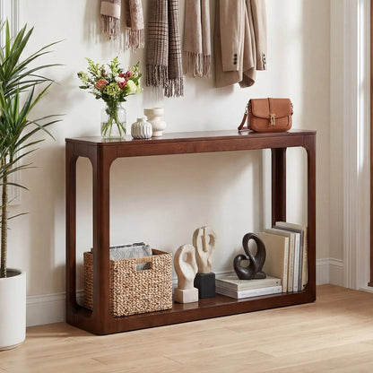 2-Tier Mid Century Wood Console Table with Shelf