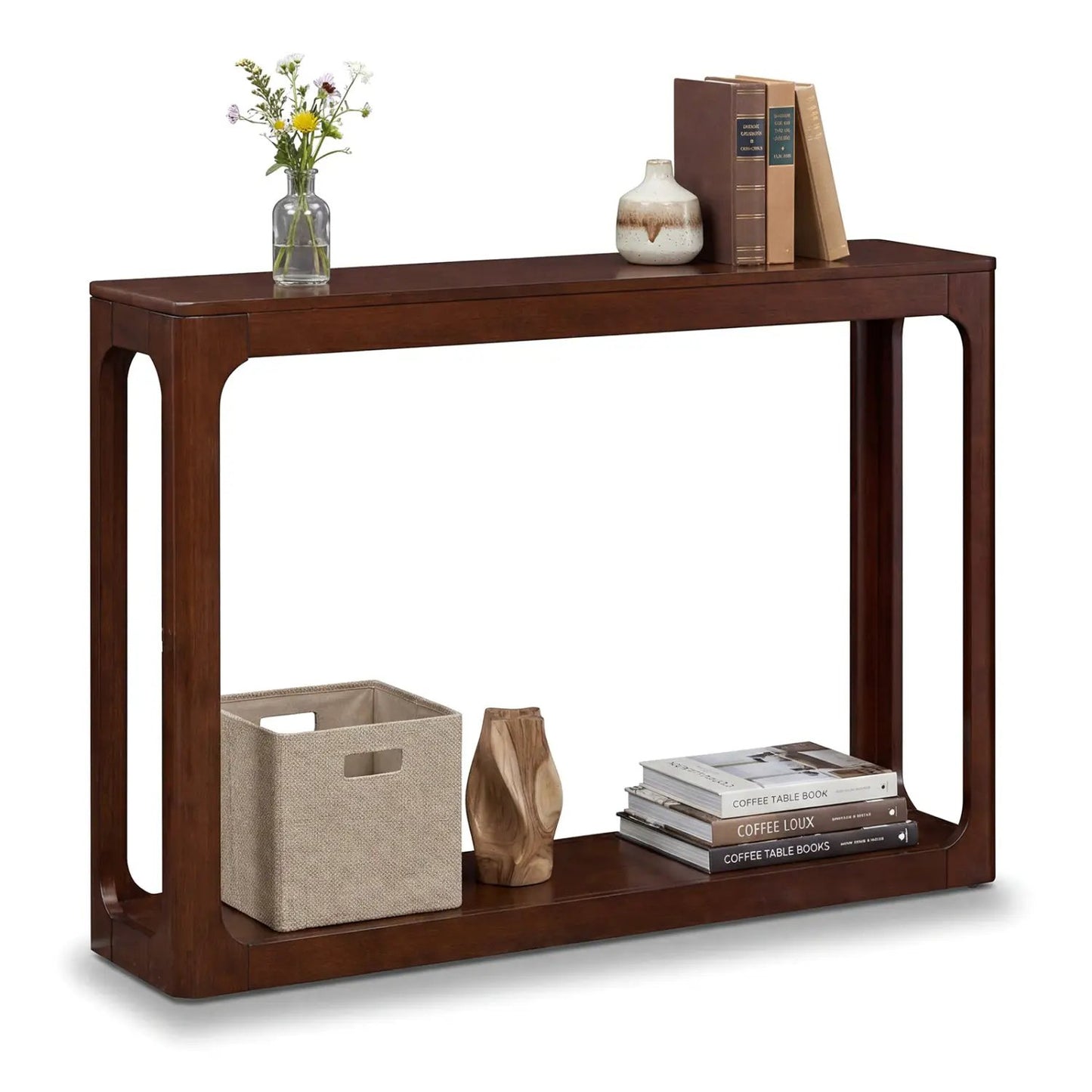 2-Tier Mid Century Wood Console Table with Shelf