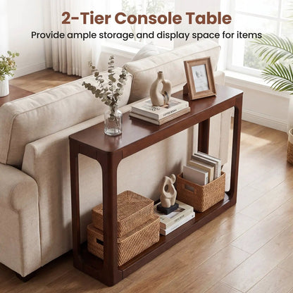 2-Tier Mid Century Wood Console Table with Shelf