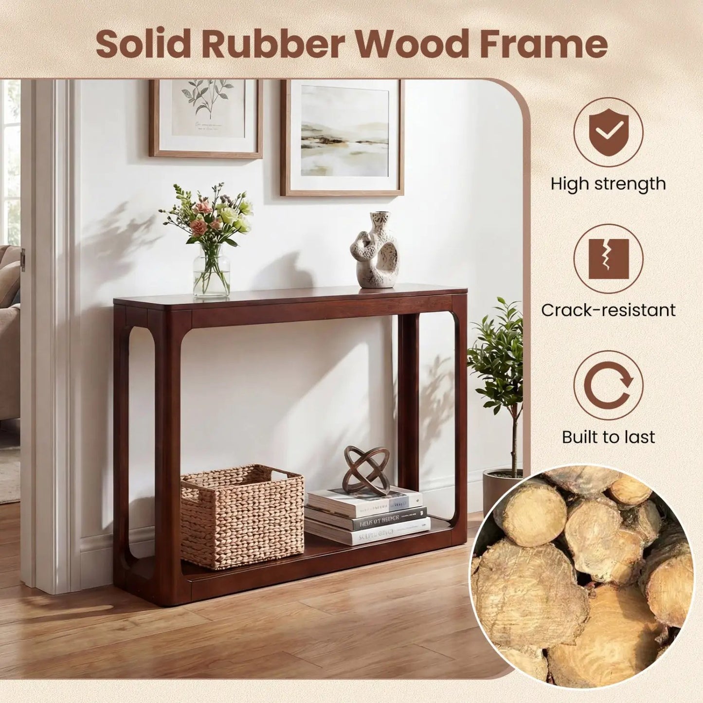 2-Tier Mid Century Wood Console Table with Shelf