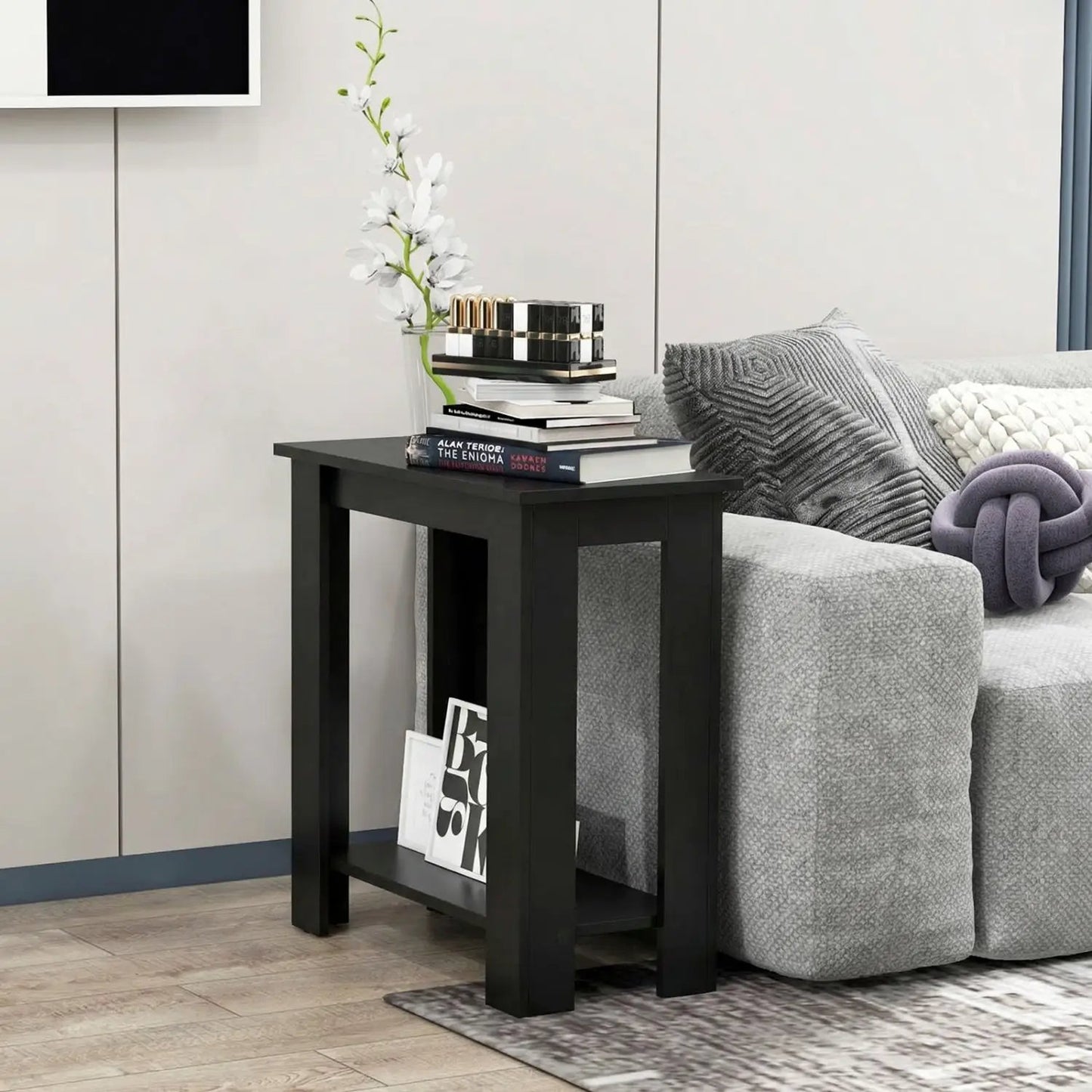 2-Tier End Table with Storage Shelf for Rooms