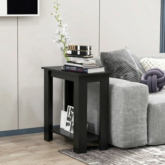 2-Tier End Table in black by DirectDeals, 1 unit, with books and vase on top beside a gray sofa on Tampa Home & Garden Store