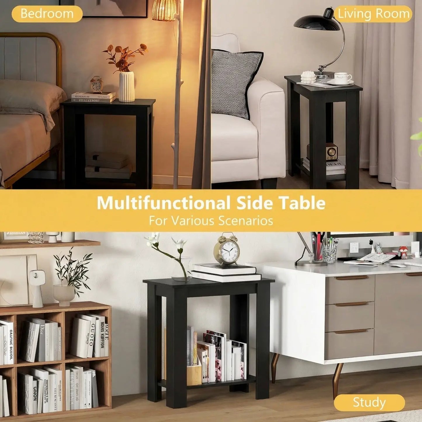 2-Tier End Table with Storage Shelf for Rooms