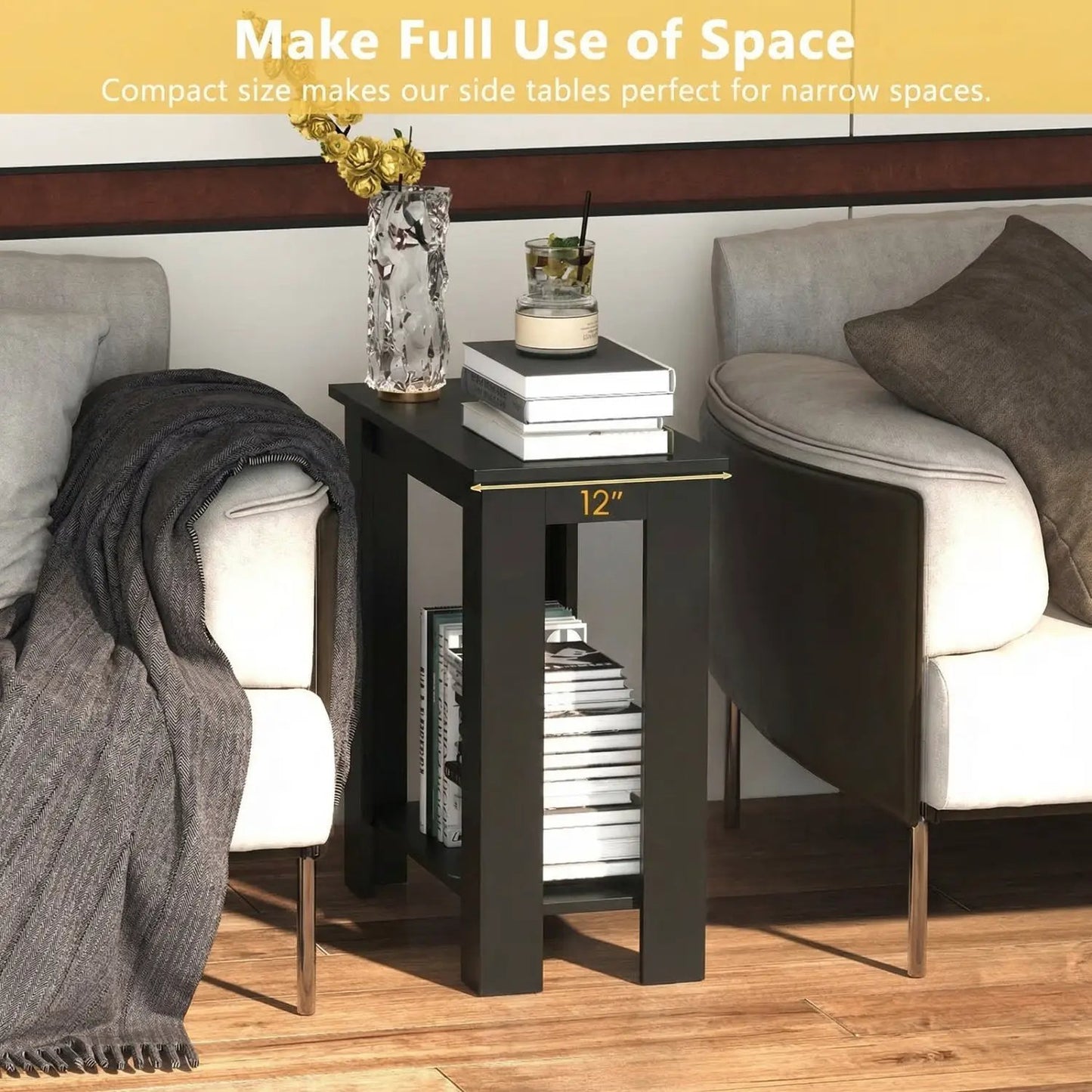 2-Tier End Table with Storage Shelf for Rooms