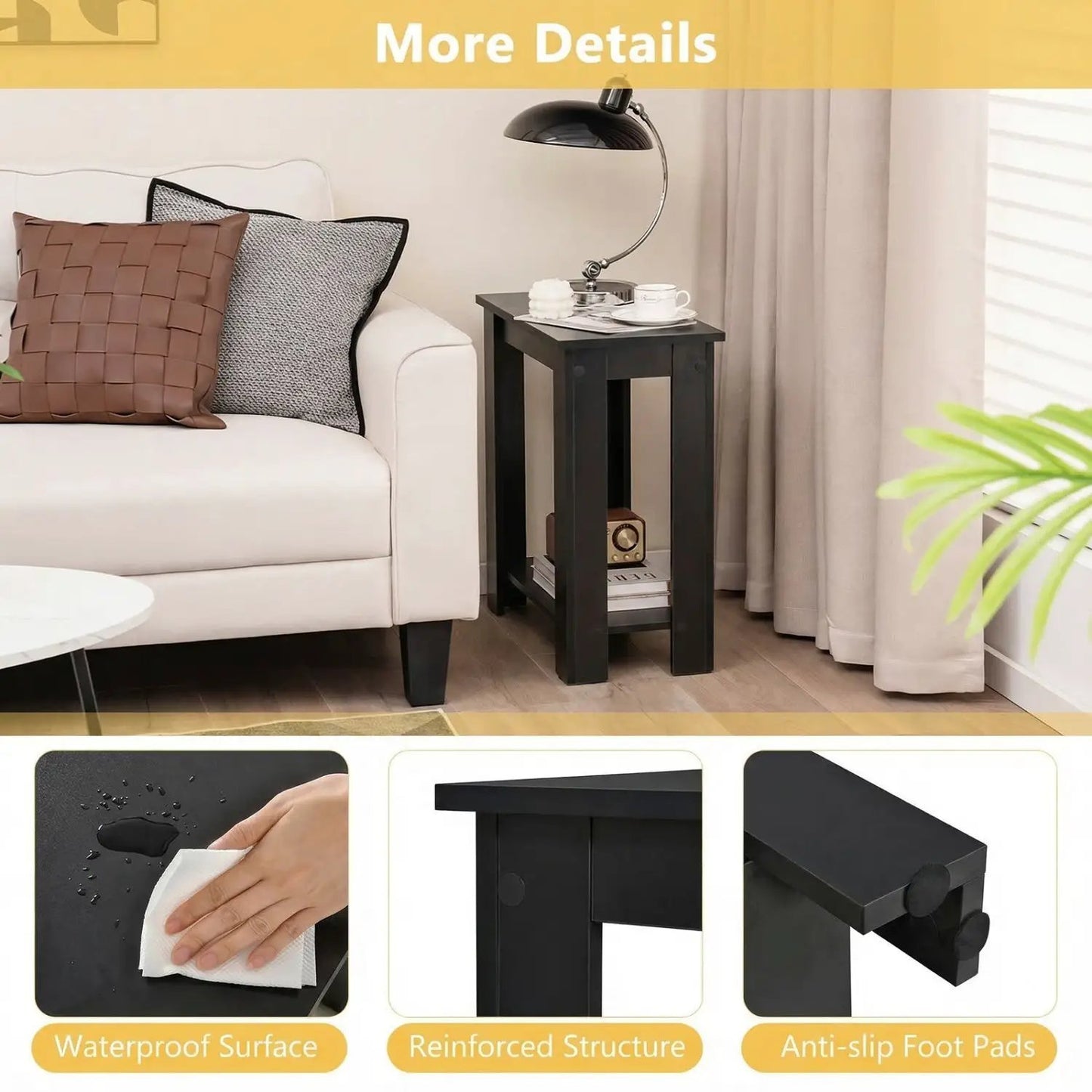2-Tier End Table with Storage Shelf for Rooms
