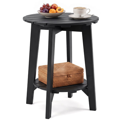 Eucalyptus Wood Outdoor Side Table with Storage, DirectDeals, black finish with wicker basket on Tampa Home & Garden Store