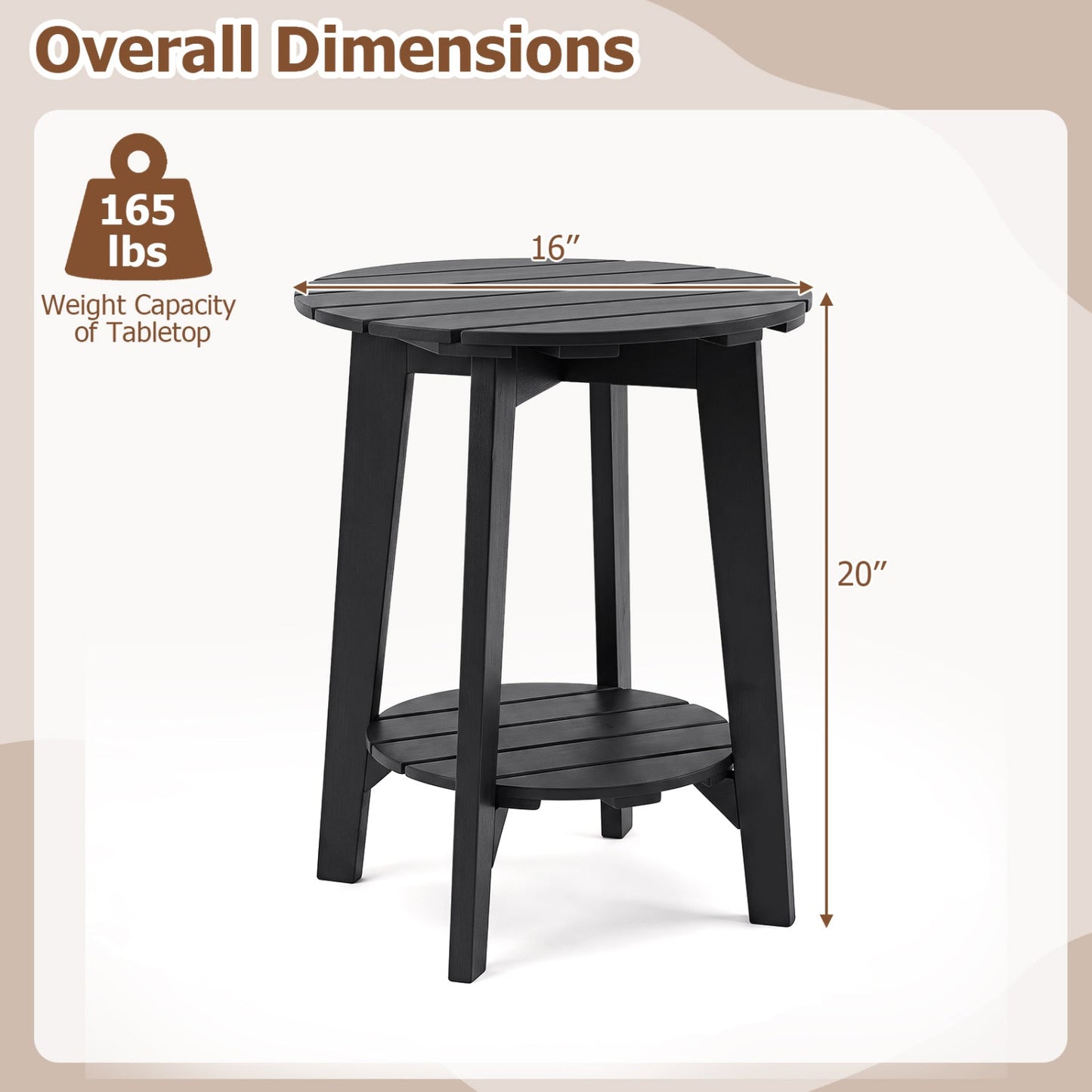 Eucalyptus wood outdoor side table with storage shelf DirectDeals black round 16in top 20in tall on Tampa Home & Garden Store