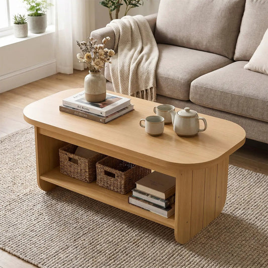 Oval Coffee Table Two Tier Center Table Storage