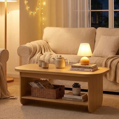 Oval Coffee Table Two Tier Center Table Storage