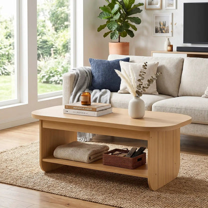 Oval Coffee Table Two Tier Center Table Storage